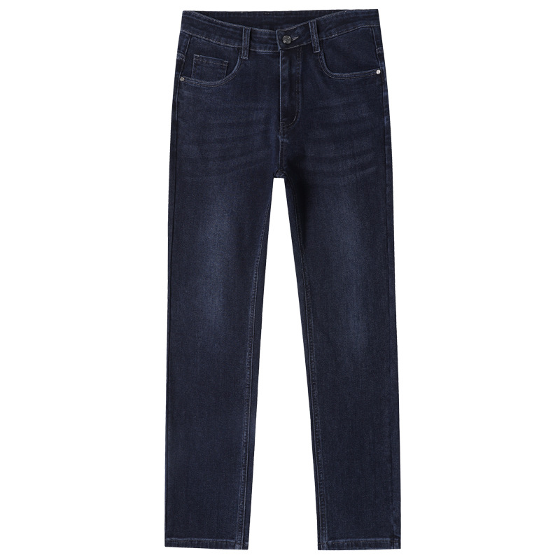 Winter Thickened High Quality Jeans, Straight Tube Cotton Elastic Polished Bottom, Protecting the Skin, Business Casual_voghion.com