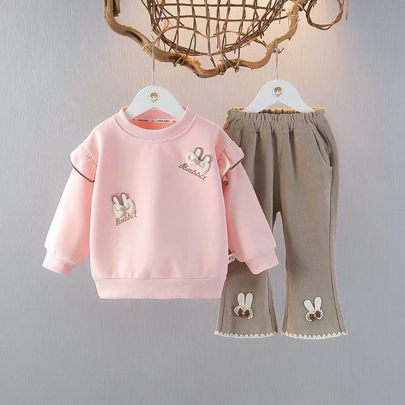 Девочки повседневные дети с длинными рукавами набор из двух частей осенний костюм детский свитник набор для девочек 2024 детская одежда осень новая