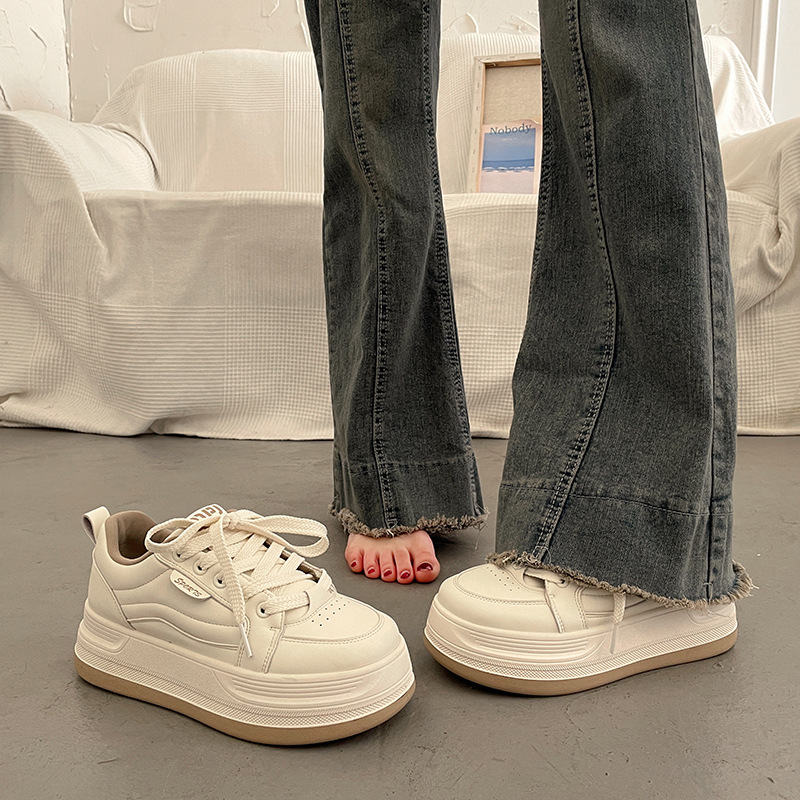 Baskets Blanches À Plateforme Pour Femme Style Décontracté Chic_voghion.com