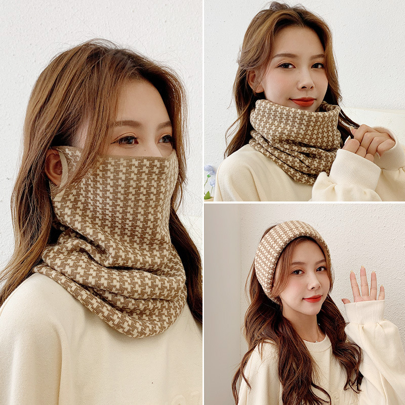 Women's Winter All-match Knitted All-change Ear-hanging Mask Cycling Windproof Warm Neck Protection Neck Sleeve Thickened Autumn and Winter