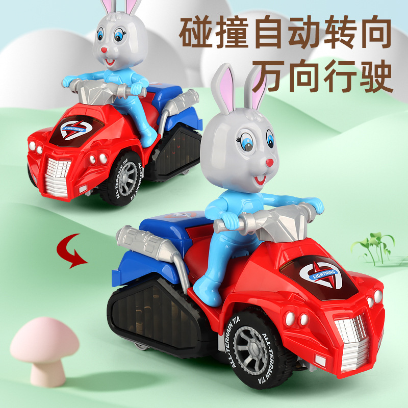 Nuevo eléctrico universal lindo conejo deformación coche universal rueda música luz pequeño conejo blanco playa coche deformación coche juguete
