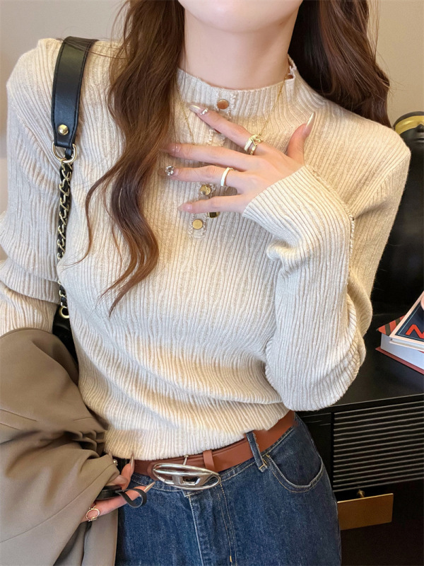 欧美复古半高领打底衫女秋冬款设计感小众软糯针织衫别致漂亮上衣|undefined