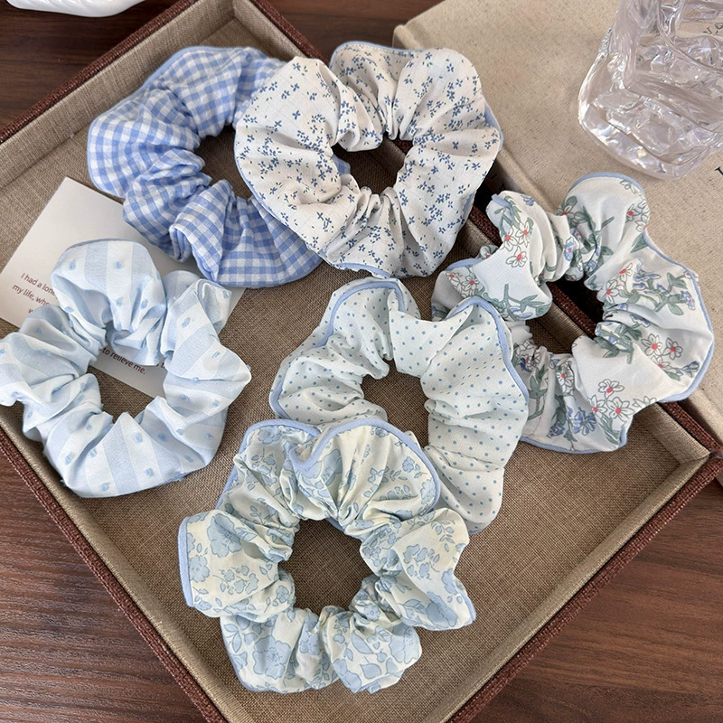 Blue sea salt, cute hair rope, universal cloth, hair accessory, wide color palette, floral print