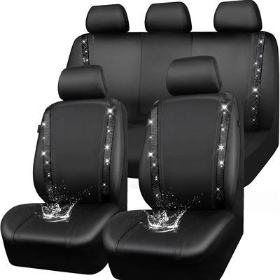 Diamond-Studded Car Seat Set, Rhinestone Car Seat Covers, Diamond Leather Car Seat Covers, Universal