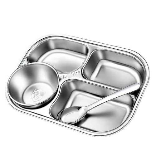 304 stainless steel dinner plate European style deepened grid plate children's dinner plate four grids and five grids baby tableware school wholesale