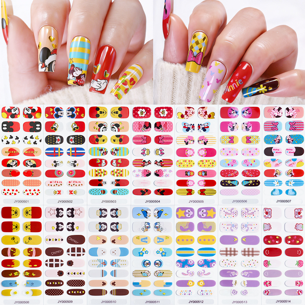 Cross-Border New Product: 16-Piece Set of High-End Mickey Mouse Nail Stickers, Disposable Waterproof Nail Art Stickers, Full Nail Coverage for Beautiful Girls