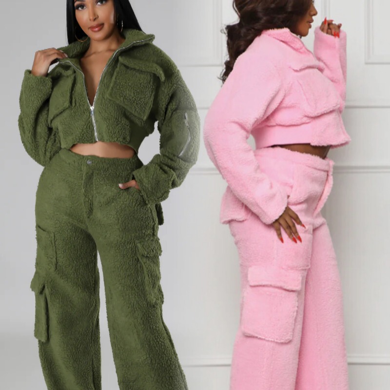 HX0373 Amazon European and American popular autumn and winter women's cashmere long sleeve fashion Warm Suit