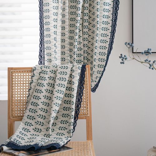 Yimanqiyun finished curtains green wheat ear print semi-blackout kitchen curtain partition curtain translucent factory direct supply