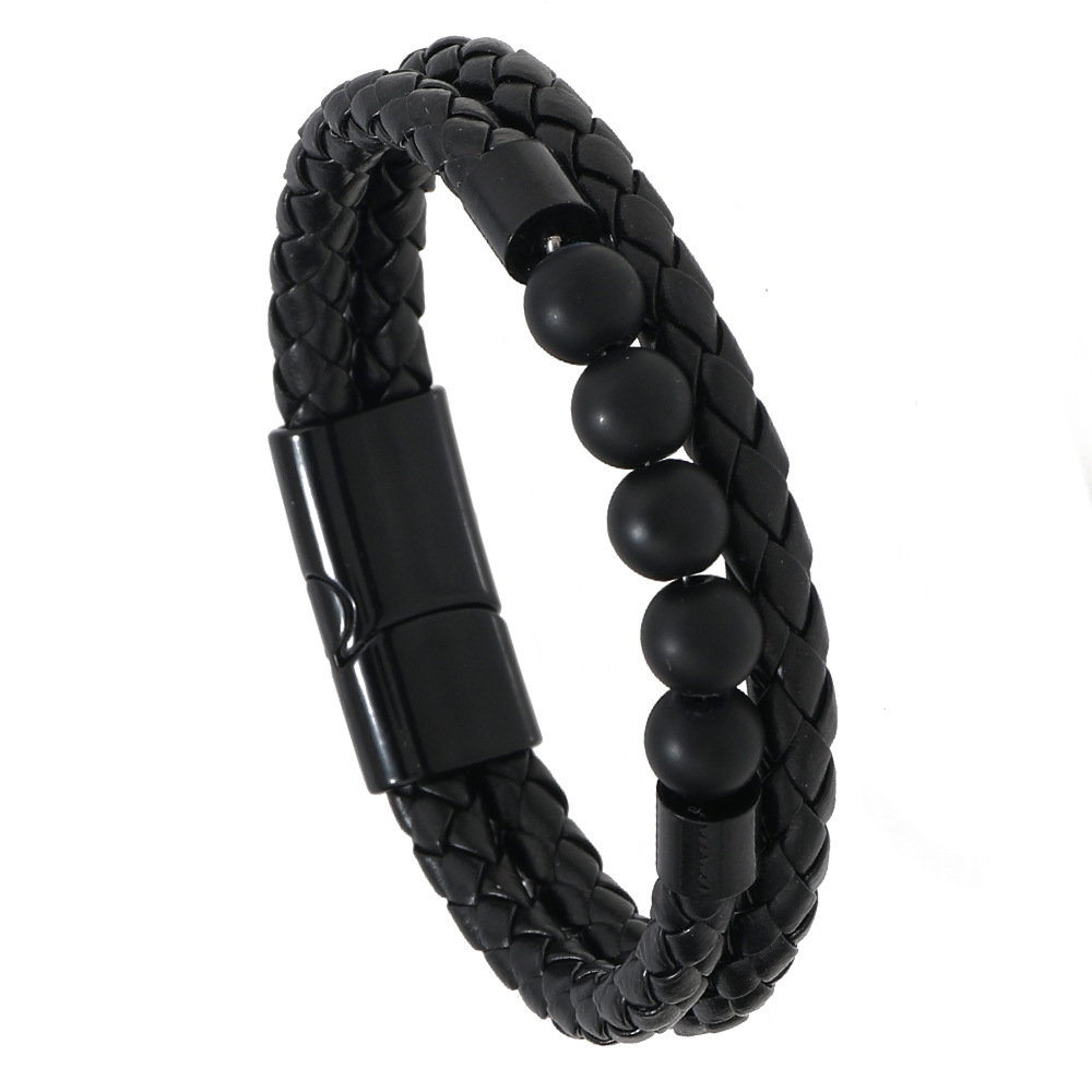 21g Weight Bangle Classification Pu Leather Chain Material 1 Piece Quantity Daily Occasion Pu Leather, Alloy Material Geometric Pattern All Seasons Season Men's Gender Beaded, Handmade Design Vintage Style, Punk Style Vintage Style Punk Geometric Pu Leather Alloy Beaded Handmade Men's Bangle Men Cord & Leather Bracelets 8