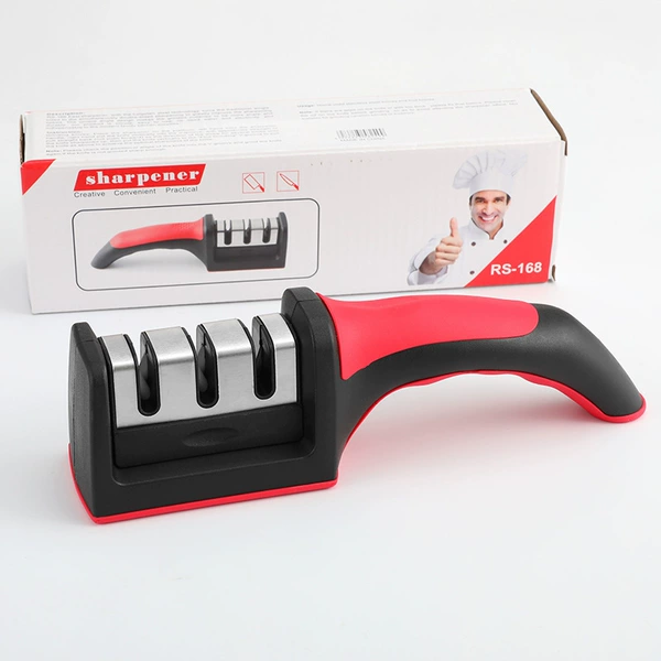 Three-stage knife sharpener with curved handle fully covered with rubber★[Color Box]★