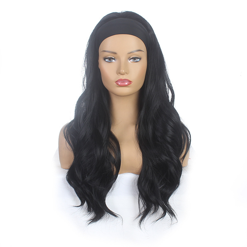 Ice Silk Headband Wig, European and American Long Curly Hair, African Long Curly Hair, Synthetic Fiber Headband Wig, Cross-Border New Model