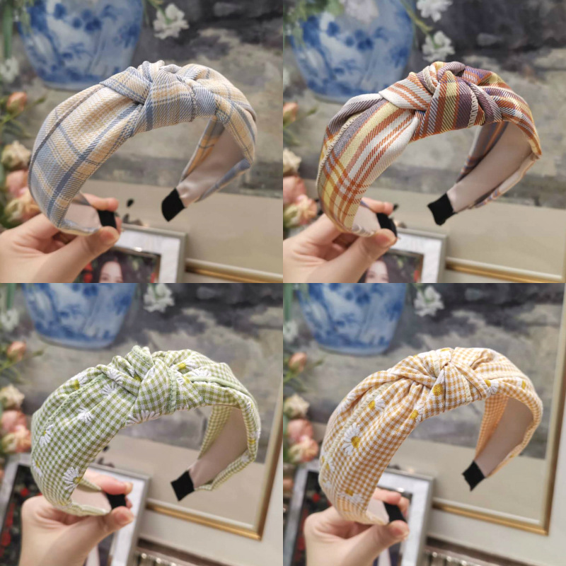 韓國春夏新款ins網紅小雛菊發箍 簡約布藝打結髮卡寬邊壓發頭箍女