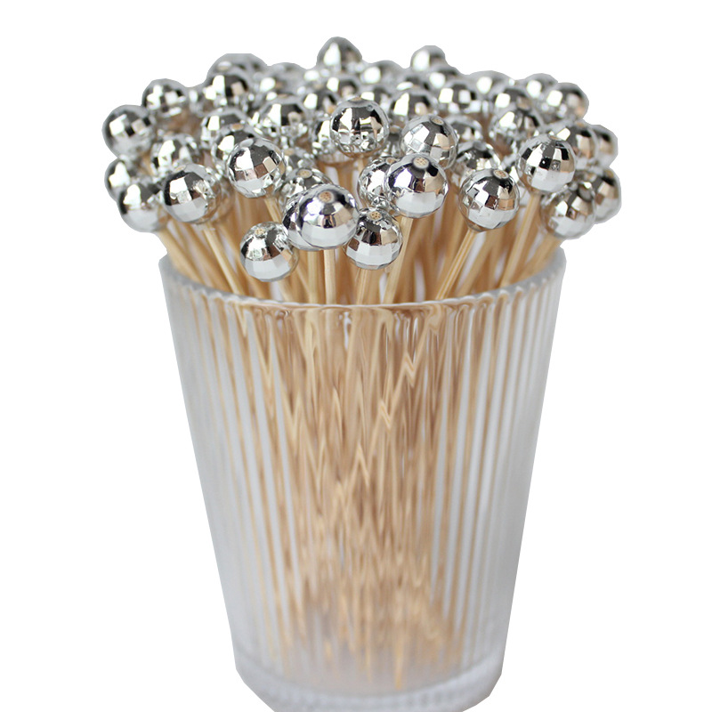Bola de discoteca perlas palo de fruta 100 unids/cubierto de Tierra esférica espejo cóctel palo desechable palo de bambú Amazon