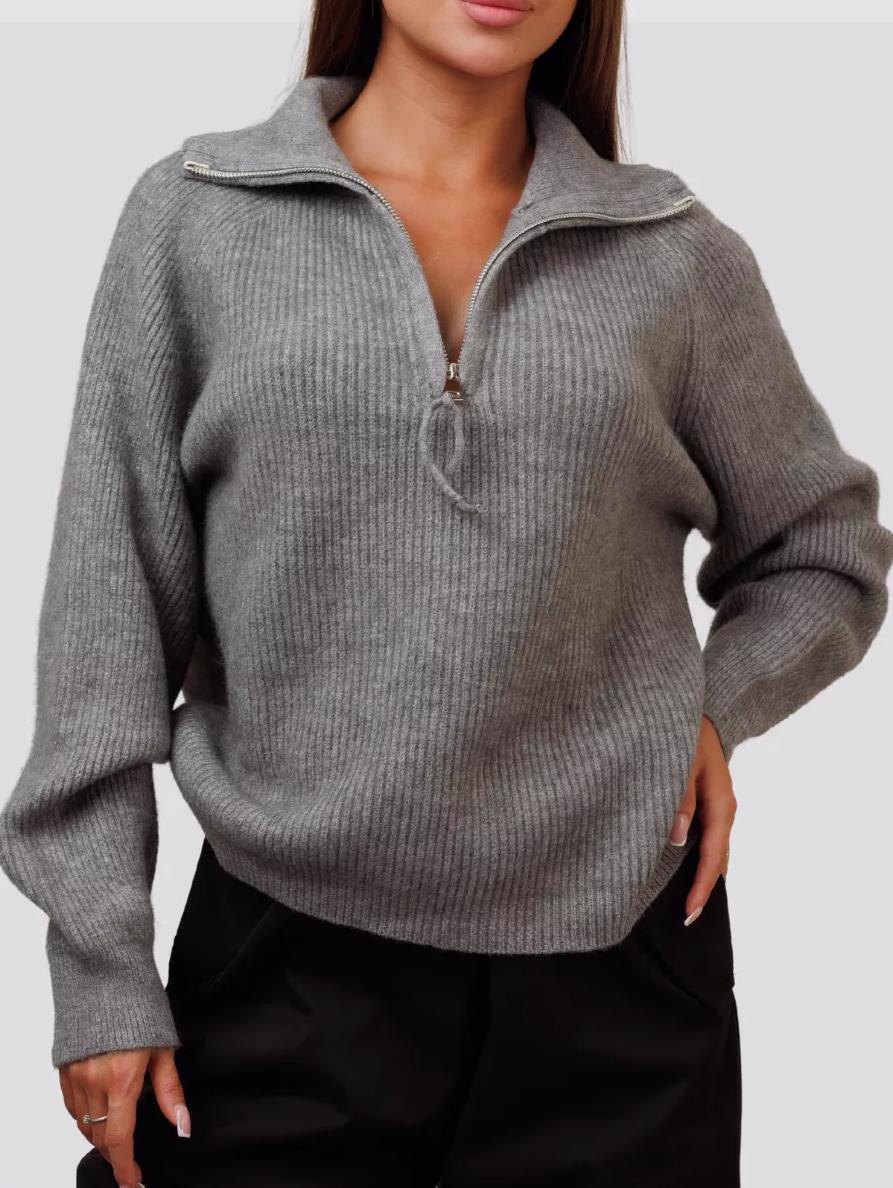 Half zip lapel contrasting loose oversized striped knit sweater for women_voghion.com