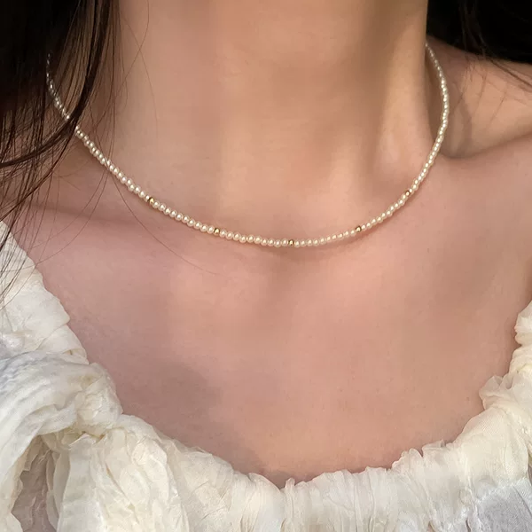 Summer New Style French Light Luxury Rice Pearl Necklace Simple Necklace Women's High-End Temperament Neck Chain Clavicle Chain Women
