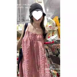 撞色格子系带吊带背心女夏季新款韩系宽松休闲减龄百搭上衣潮无袖
