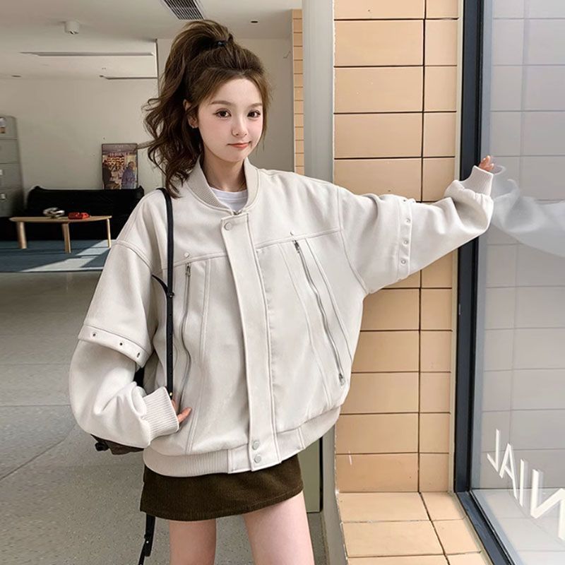 美式复古棒球服外套女春秋季2025新款重工金属休闲时尚夹克上衣女|undefined