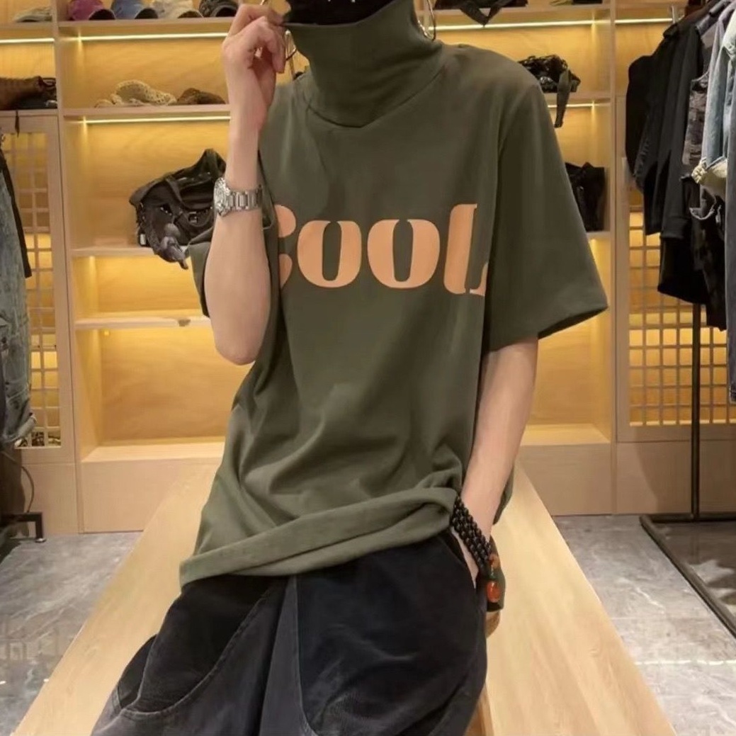 하이넥 반팔 티셔츠 2026년 신상 한국 스타일 캐주얼 스타일리쉬 프린트 루즈핏 베이직 레이어드 탑 여성용