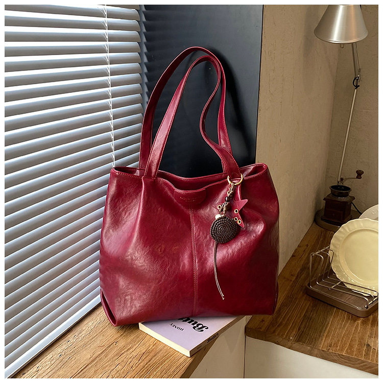 Túi tote nữ cỡ lớn dáng shopping, đeo vai hai quai, chất liệu PU mềm, phong cách công sở — Màu cà phê Không có mặt dây chuyền, Màu nâu không có mặt dây chuyền, Rượu vang đỏ không có mặt dây chuyền, kaki không có mặt dây chuyền chi tiết 16