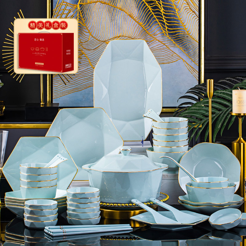 Jingdezhen Ceramic Tableware Yingqing Rice Bowl Big Soup Bowl Dishes Set Light Luxury Handmade Gold Diamond Bowl Gift Jingdezhen Ceramic Tableware Yingqing Rice Bowl Big Soup Bowl Dishes Set Light Luxury Handmade Gold Diamond Bowl Gift