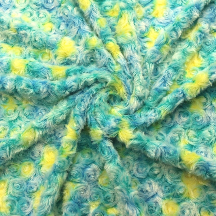 全涤磨圈拧花印花七彩色玫瑰绒10MM漩涡磨花印花长毛绒PV绒布面料