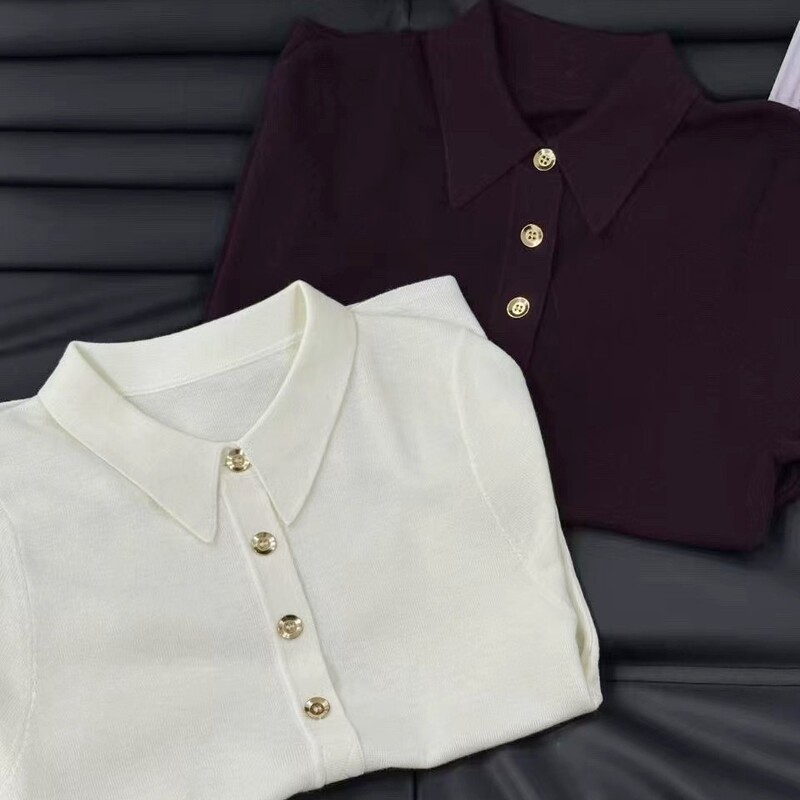 European Merino Wool Shirt Women's Short-sleeved 2025 Spring/Summer Slim-fit OL Worsted Knitted T-shirt