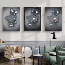 创意金属人物拥抱雕塑无框海报挂画 现代沙发背景墙装饰帆布画芯