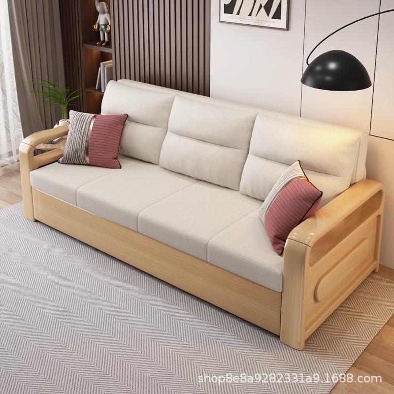 木製ソファベッド折りたたみ式伸縮式一体型両用小型タイプ2人掛けリビングオフィス多機能ブックルームベッド|undefined