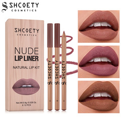 SHCOETY12色の原木セットのつや消し口紅の唇の線のペンの裸の色は持続的に色を脱いでいません。