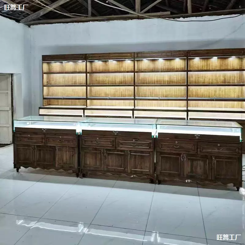 Магазин одежды, ретро-антикварный дисплей, золотые и серебряные украшения, островной прилавок из цельного дерева, окрашенный шкаф для демонстрации ювелирных изделий, витрина для ювелирных изделий