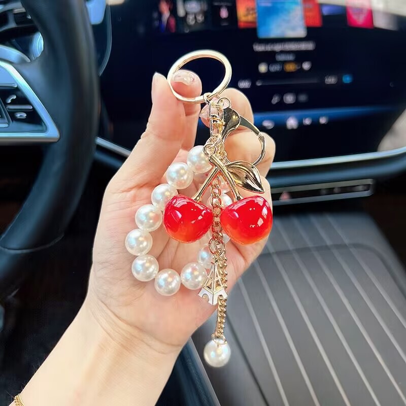 大樱桃手机挂件小清新甜美珍珠链包包气质精美汽车钥匙扣挂件批发|undefined