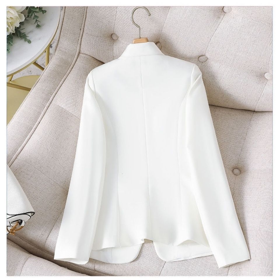 小西装外套女韩版休闲长袖春秋白色收腰百搭修身短款黑色西服上衣