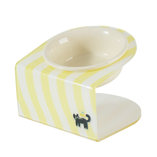 Ceramic pet cat bowl, dog bowl, cervical vertebra protection, anti-overturn drinking bowl, grain basin, tall acrylic frame, inclined mouth bowl