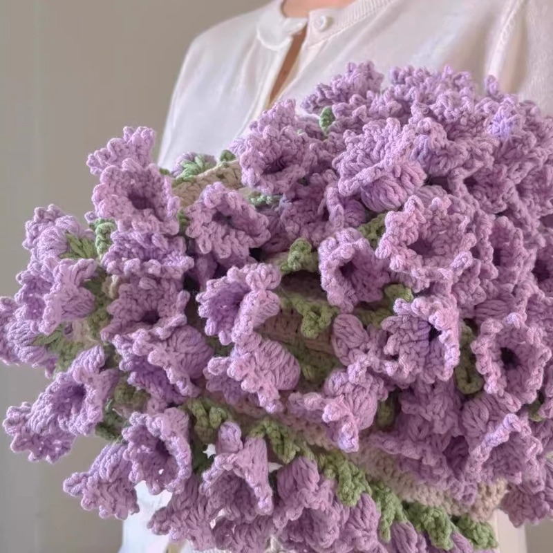 玫瑰花束毯子手工编织腈纶材料包铃兰花毯成品毛线团钩织花朵毛毯|undefined