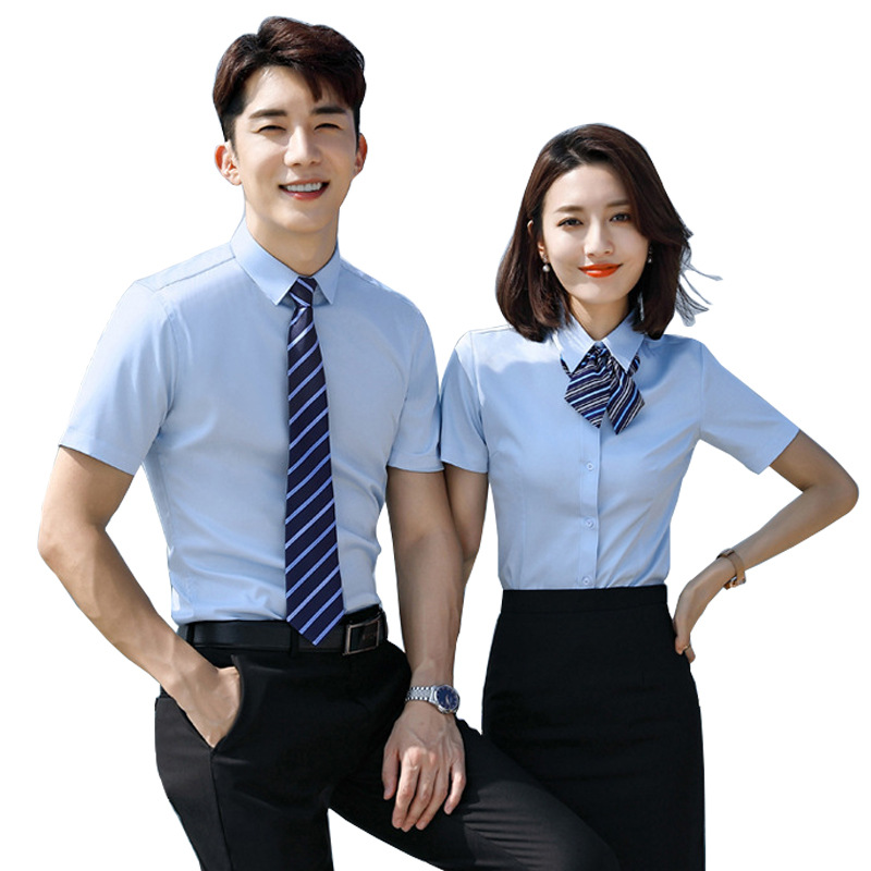 韩版夏季男士衬衣职业套装上班族衬衫现货女短袖气质制服一件代发