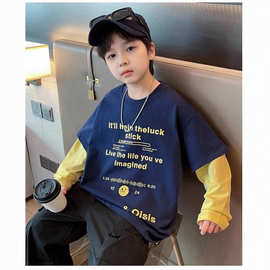 儿童长袖T2025布加糖秋季新品男童撞色拼接袖T宝宝休闲痞帅打底衫