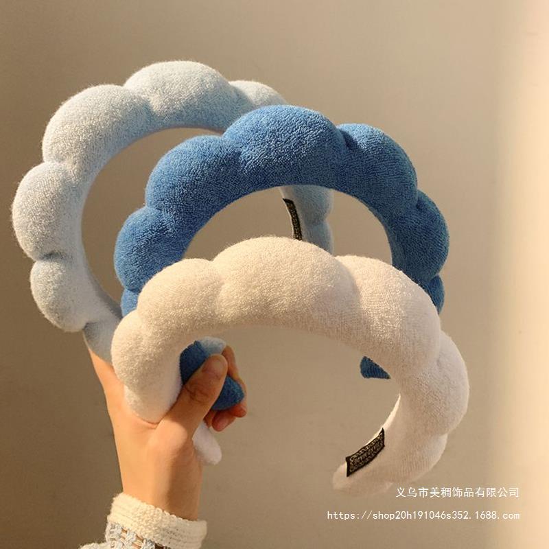 法式藍色雲朵發箍女高顱頂寬邊洗臉壓發發卡頭箍網紅2023秋冬新款