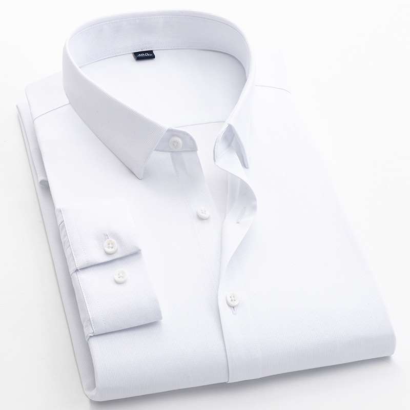 LOGO personalizado camisa de fibra de bambú para hombre elástico de mangas largas sin planchado delgado color sólido versátil ropa de hombre de negocios transpirable