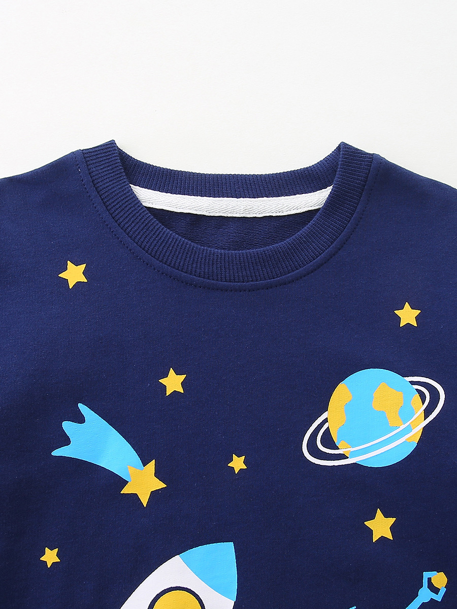 Suéter de moda para niños 26 otoño nuevo estilo europeo y americano suéter de algodón de punto impresión de cohetes camisetas de niños image 6