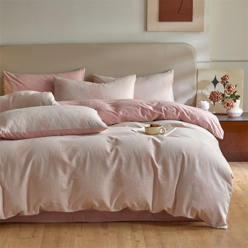 Nuevo tipo A piel de algodón doble cara teñido Jacquard flor simple cuatro piezas de sábanas fabricantes al por mayor