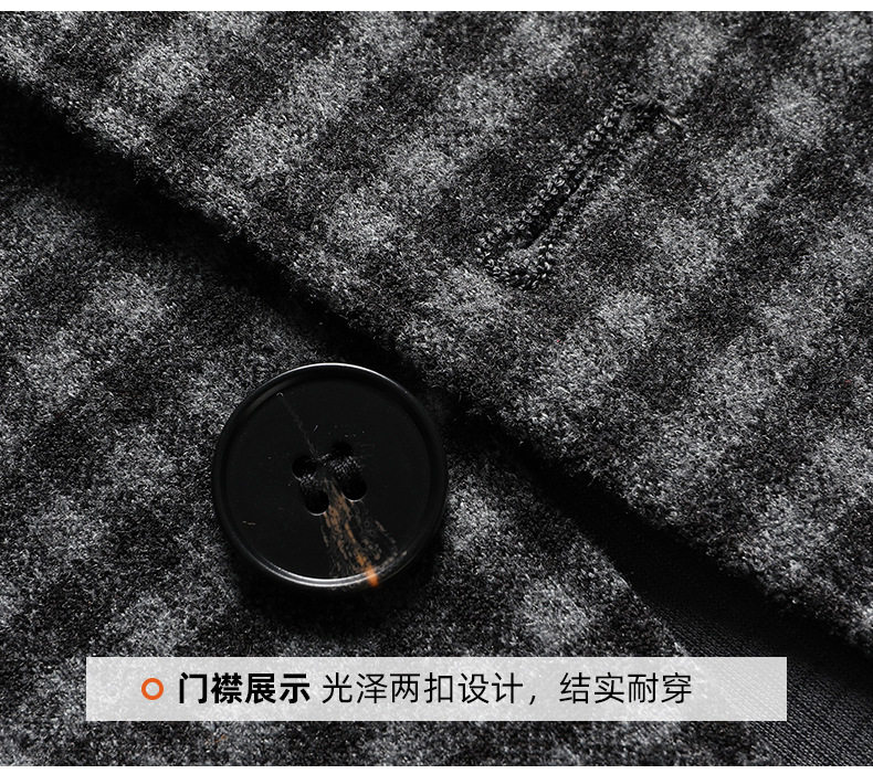 Áo vest nam họa tiết kẻ ô dáng ôm, cổ vest một hàng hai cúc, tay dài, chất liệu co giãn chống nhăn — Bóng, Kẻ sọc xanh xám chi tiết 21
