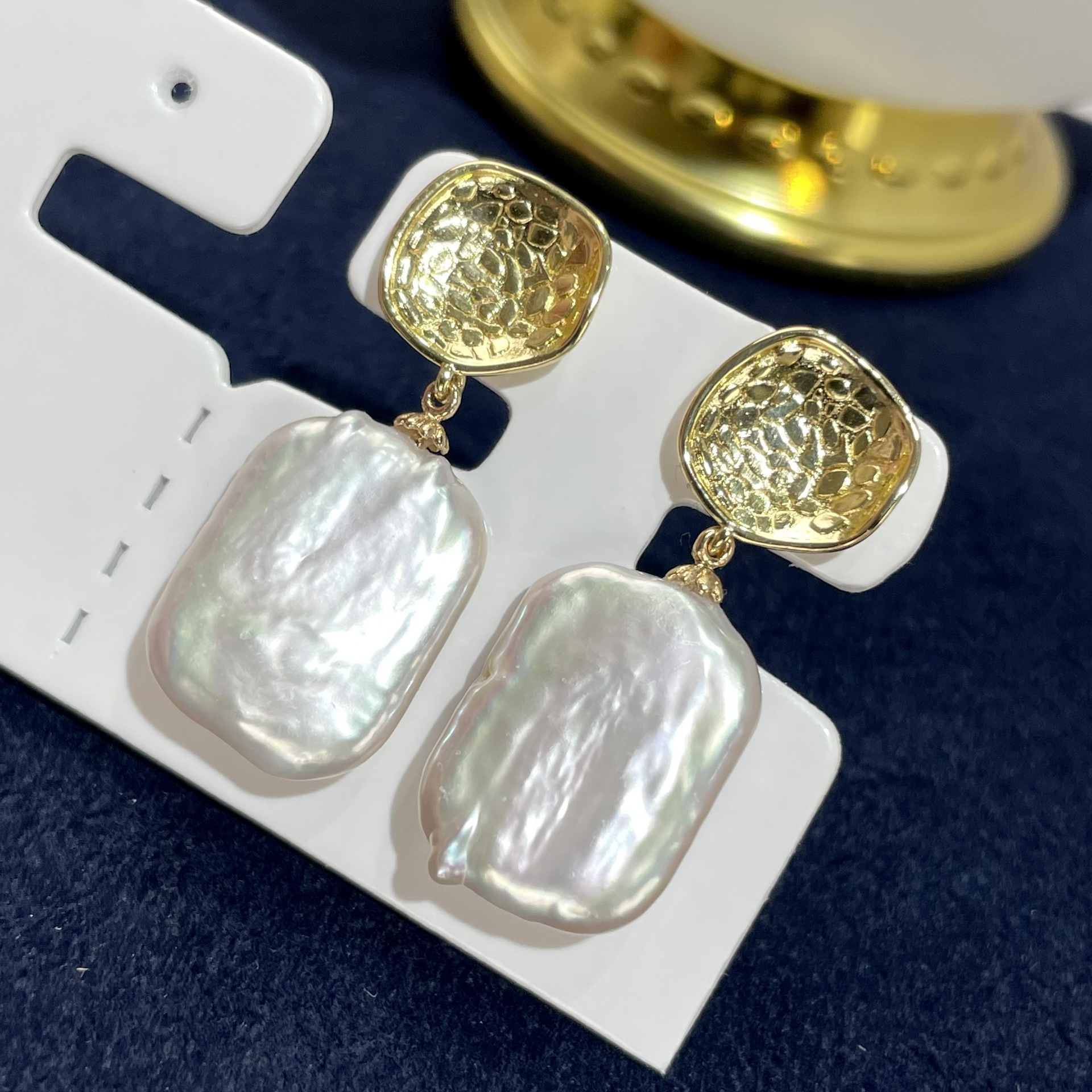 925 Sterling Silver Ear Needle Material 1 Pair Freshwater Pearl Copper Color Block Drop Earrings