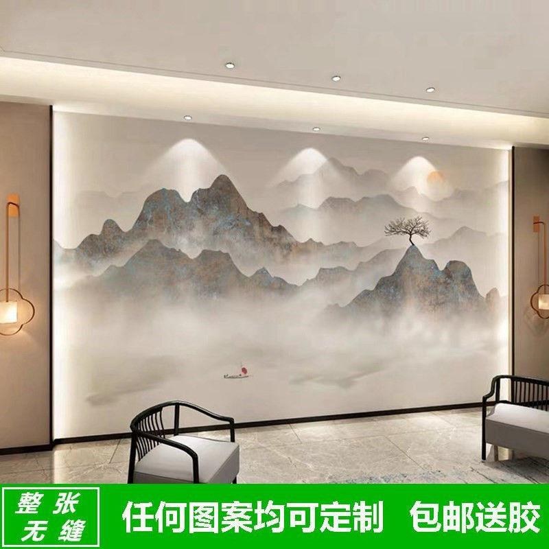 钉制2025新款电视背景墙壁画新中式山水影视墙布立体客厅风景壁纸
