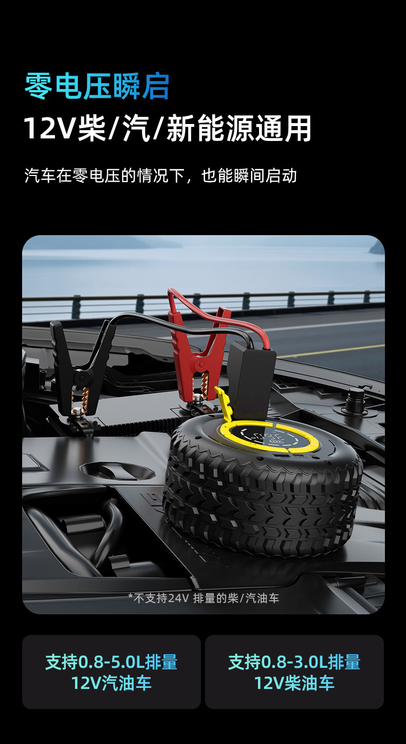 Car Tire Inflator, Car Emergency Jump Starter, All-In-One Battery Booster, Jump Starter Device