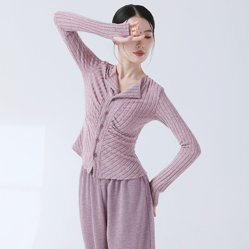 New Style Dance Practice Clothing for Adult Chinese Dance, Long-Sleeve Slim-Fit Design V-Neck Top for Women