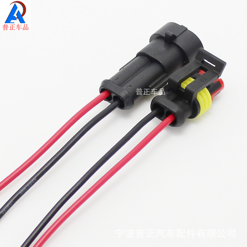 AP普正带线防水2孔插汽车防水插件公母带线连接器