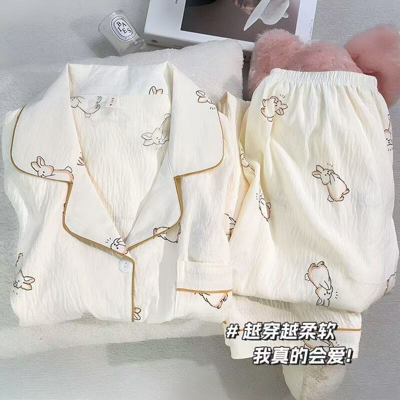 Dopamine-Inspired Cloud Cotton Lapel Button Pajamas, Soft and Skin-Friendly Loungewear, Long-Sleeve and Long-Pants Two-Piece Set, Trendy