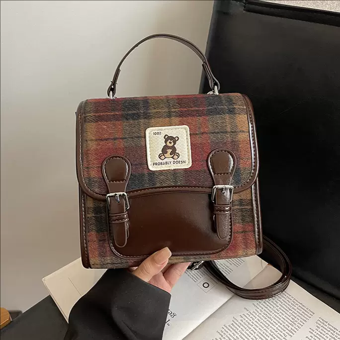跨境流行小众格子手提包女2025新款秋冬百搭双肩包多用单肩斜挎包