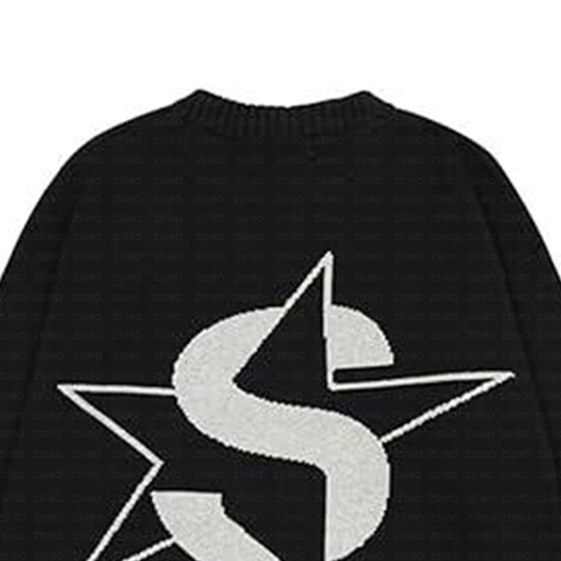 Lässiges, bequemes Pendeln, lockerer Jacquard-Strickpullover mit fünfzackigen Sternbuchstaben, Pulloveroberteil für Männer und Frauen_voghion.com