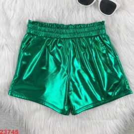 欧美精品店童装外贸批发女孩绿色新款夏季皮短裤